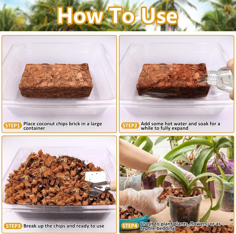 Legigo 2 Pack Coco Coir Chips for Plants- 2.2 LB 100% Organic Coconut Chips Brick Potting Mix with Low EC & PH Balance, Coconut Husk Substrate Coco Husk Mulch for Garden, Planting, Orchid and Soil Mix - Image 5